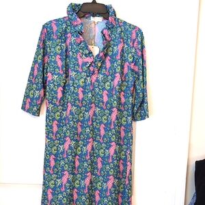 Simply Southern Caroline Seahorse Dress. Ruffle Collar. Size Medium. Beach